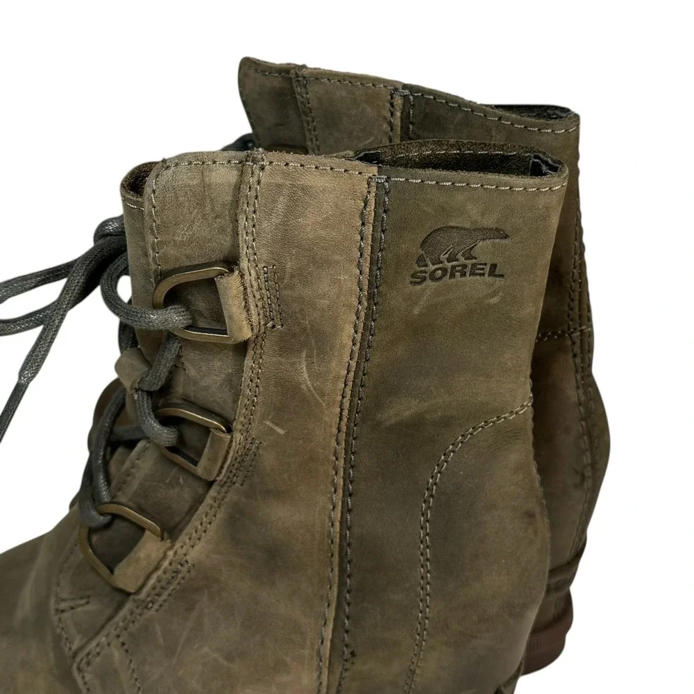 Sorel Women Joan‎ of Arctic Boot Size 6.5 Waterproof Olive Combat Wedge Lug